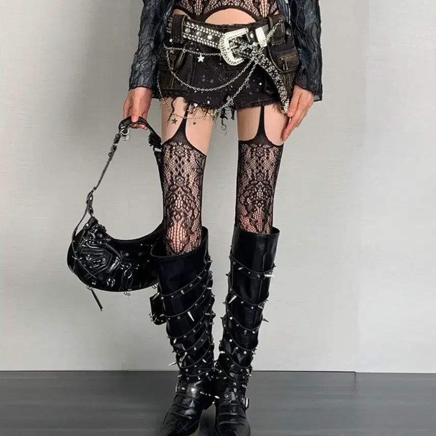 [BUNJANG] Vocal Retro Lace Embroidery Stockings / 보컬 레트로 레이스 자수 스타킹