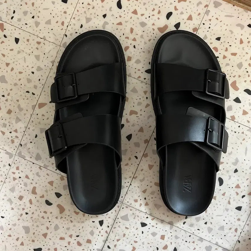[BUNJANG] Zara Buckle Strap Sandals Black Slip-ons Size 270 / 자라 버클 스트랩 샌들 블랙 플리퍼 쪼리 슬리퍼 270 상태 좋음