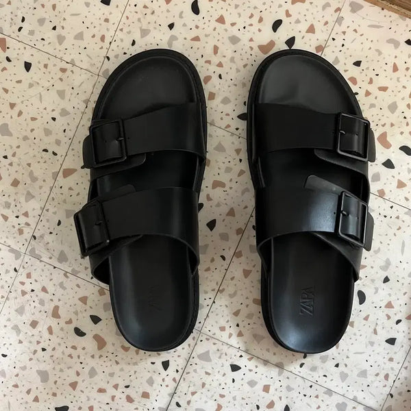 [BUNJANG] Zara Buckle Strap Sandals Black Slip-ons Size 270 / 자라 버클 스트랩 샌들 블랙 플리퍼 쪼리 슬리퍼 270 상태 좋음