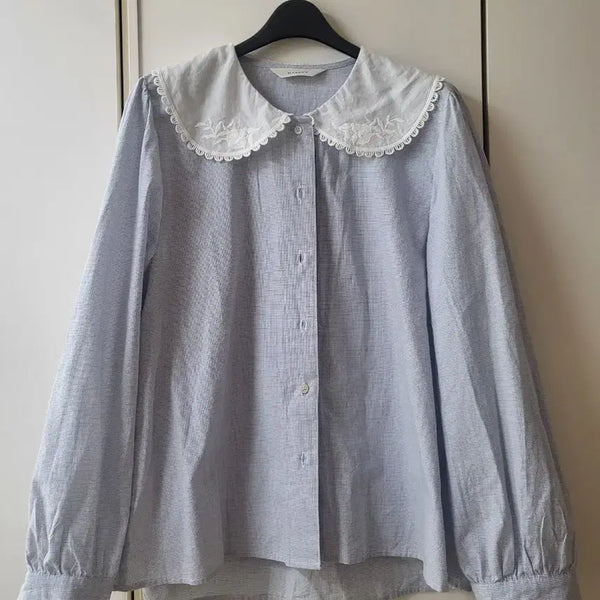 [BUNJANG] Light Sky Blue Collar Blouse / 얇은 소라색 카라 블라우스