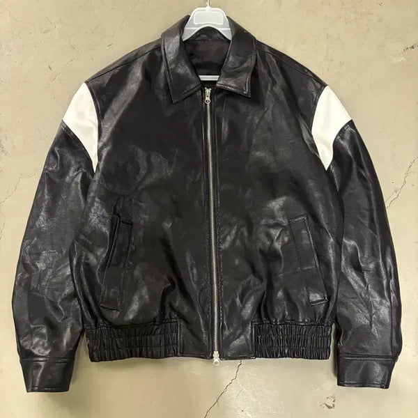 [BUNJANG] Manwonshop Vintage Two-Way Vegan Leather Jacket L / 만원샵 빈티지 투웨이 비건레더 자켓 L