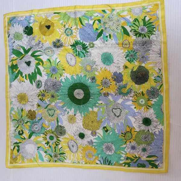 [BUNJANG] 100% Silk Scarf Sunflower Pattern Yellow / (오늘만할인)실크 100  스카프 해바라기 패턴 옐로우