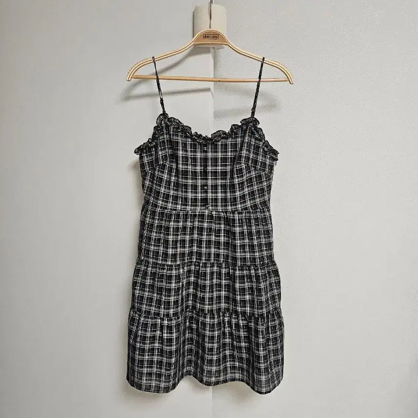 [BUNJANG] 8seconds Check Layered Mini Dress Black S / 에잇세컨즈 체크 레이어드 미니원피스 블랙s