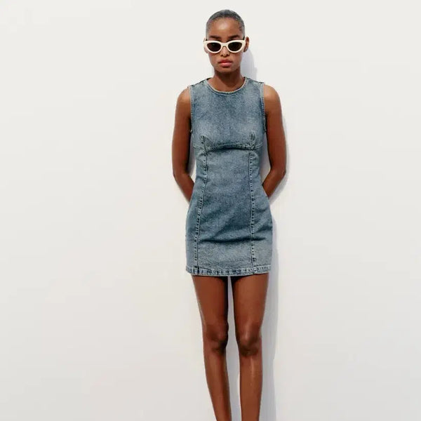 [BUNJANG] ZARA TRF Denim Sleeveless Mini Dress Blue / ZARA자라 TRF 데님 민소매 미니 원피스 BLUE (5520/083