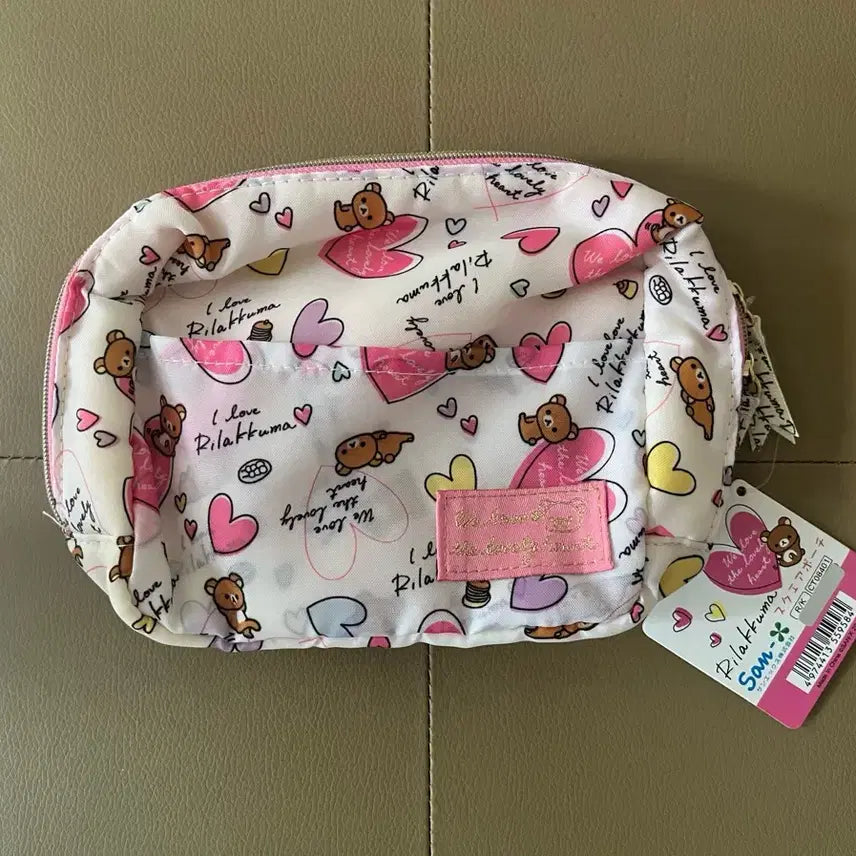 [BUNJANG] Rilakkuma Pink Heart Pattern Pouch / 리락쿠마 파우치 핑크 하트 패턴