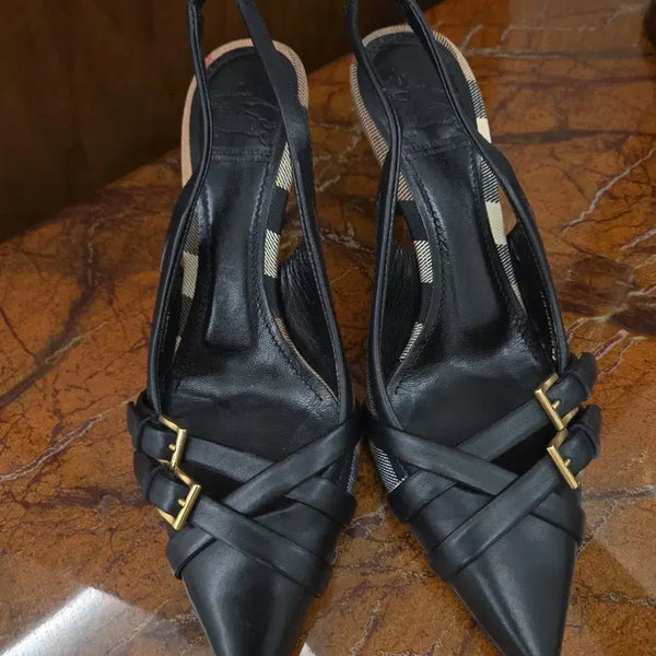 [BUNJANG] Burberry Nova Check Buckle Slingback Sandals / 버버리 노바 체크 버클 슬링백 샌들 구두 (7M)
