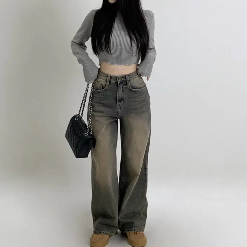 [BUNJANG] Hinique Wide Long Pants Medium Blue / 히니크 와이드 롱팬츠 중청