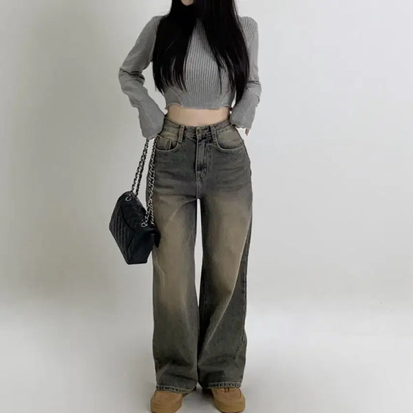 [BUNJANG] Hinique Wide Long Pants Medium Blue / 히니크 와이드 롱팬츠 중청