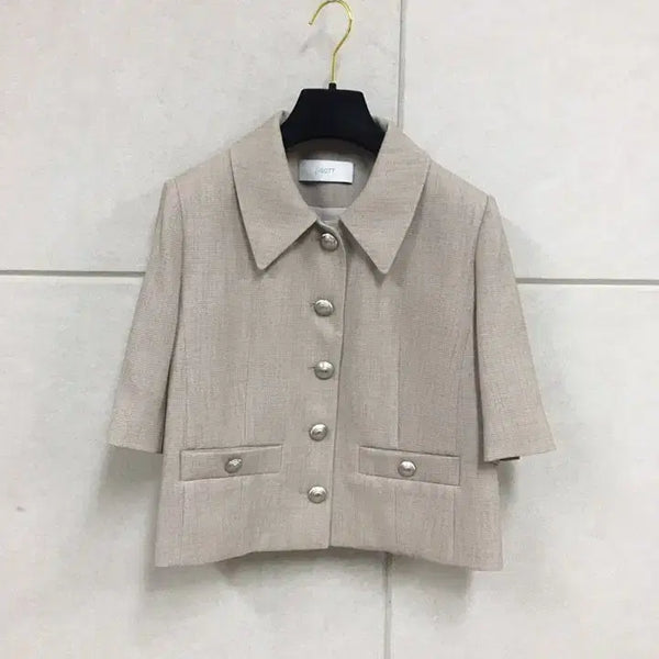 [BUNJANG] JIGOTT Beige Short Sleeve Collar Jacket / JIGOTT 지고트 정품  베이지 반팔 카라자켓