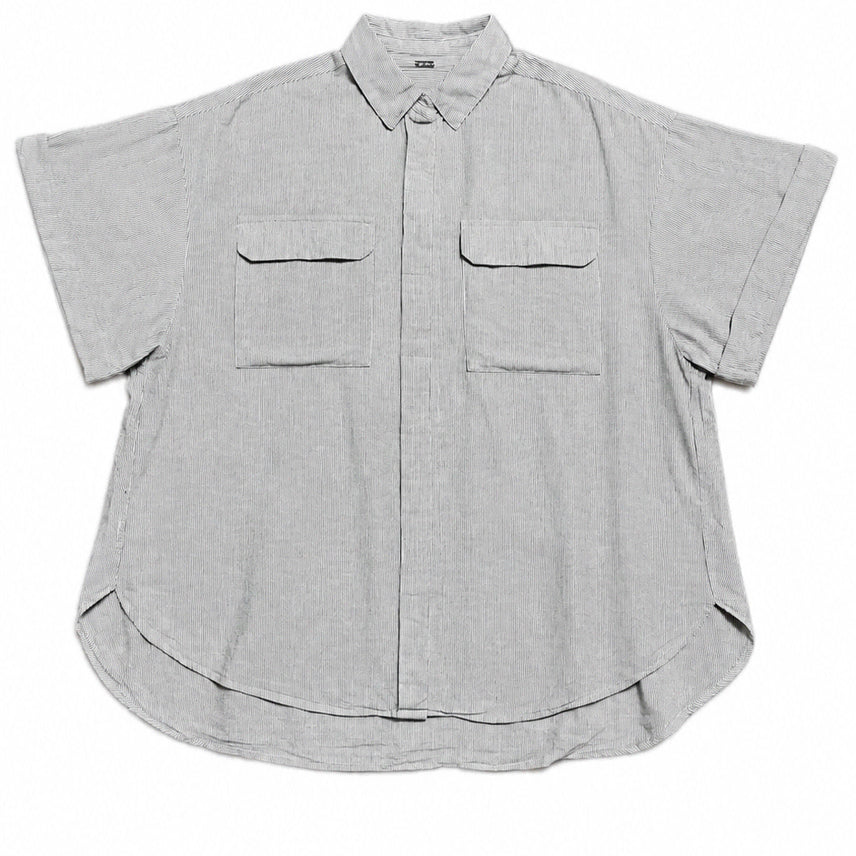 [BUNJANG] Mila Owen Linen Cotton Stripe Oversized Short Sleeve Shirt / JPN 일본 빈티지 y2k 모리걸 린넨 코튼 스트라이프 오버핏 반팔 셔츠