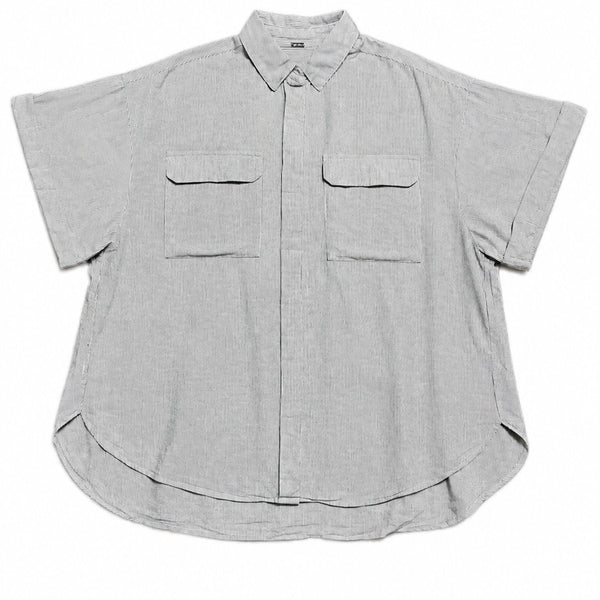[BUNJANG] Mila Owen Linen Cotton Stripe Oversized Short Sleeve Shirt / JPN 일본 빈티지 y2k 모리걸 린넨 코튼 스트라이프 오버핏 반팔 셔츠