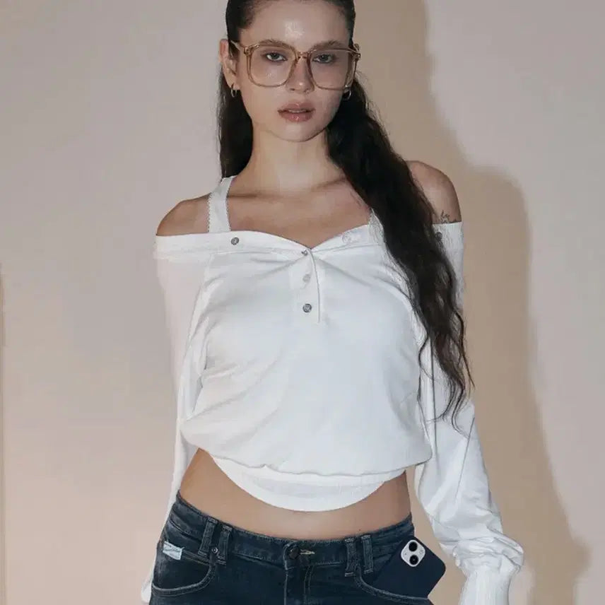 [BUNJANG] Please Follow Long Sleeve Top + Camisole Set / 플리즈노팔로우 롱슬리브탑+나시세트