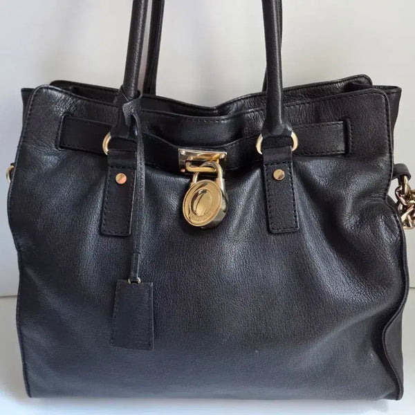 [BUNJANG] Michael Kors Hamilton Black Leather Tote Shoulder Bag / 마이클코어스 해밀턴 블랙 레더 토트백 숄더백 정품