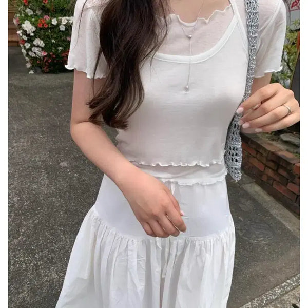 [BUNJANG] Ondemin Summer Layered Halter T-shirt White / 새상품) 온드민 썸머 레이어드 홀터 티셔트 화이트