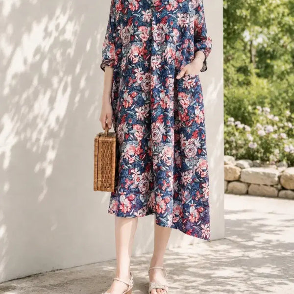 [BUNJANG] Rayon Navy Floral Dress / 인견 네이비꽃 원피스