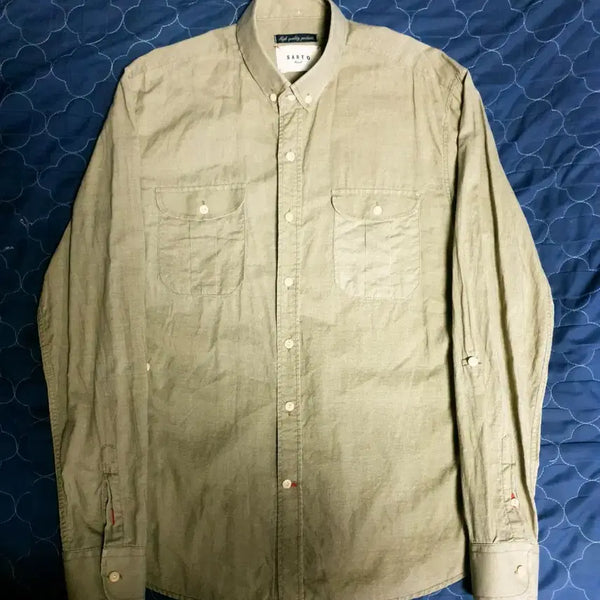 [BUNJANG] SARTO NAPOLI Military Double Pocket Cotton Linen Shirt Khaki / SARTO NAPOLI 밀리터리 더블포켓 코튼 린넨 셔츠 카키 (52)
