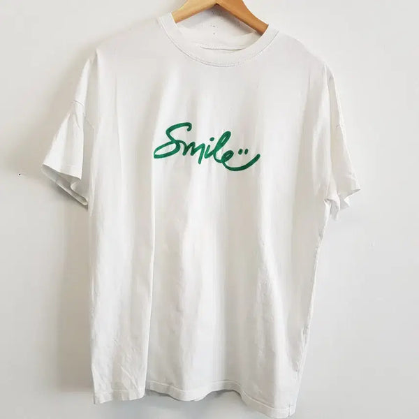 [BUNJANG] Giordano Smile Embroidery Short Sleeve T-Shirt (Size S) / 지오다노 스마일 자수 반팔티 S