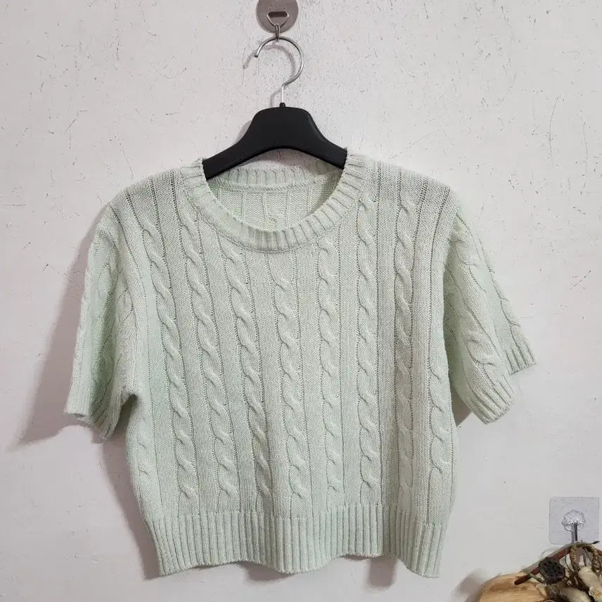 [BUNJANG] Mint Knit Short Sleeve T-Shirt / 니트 반팔 티셔츠 민트색