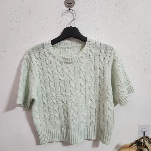 [BUNJANG] Mint Knit Short Sleeve T-Shirt / 니트 반팔 티셔츠 민트색