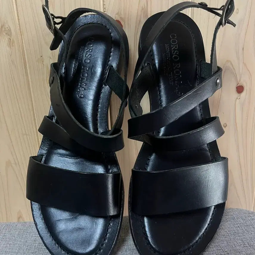 [BUNJANG] Corso Roma 9 Black Leather Strap Sandals / 코르소 로마 9(Corso Roma 9)블랙 가죽 스트랩 샌들