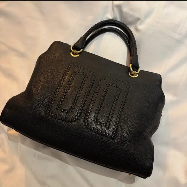 [BUNJANG] DAKS Classic Big DD Logo Black Leather Tote Bag / 닥스 DAKS 클래식 빅 DD로고 블랙 가죽 토트백