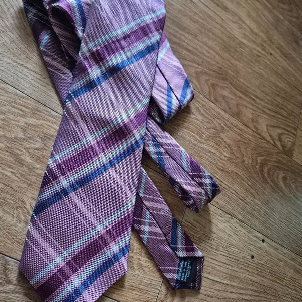 [BUNJANG] DAKS 100% Silk Necktie (Purple Check) / [정품/실크100%] 닥스(DAKS) 고급 실크 넥타이 (퍼플 체크)