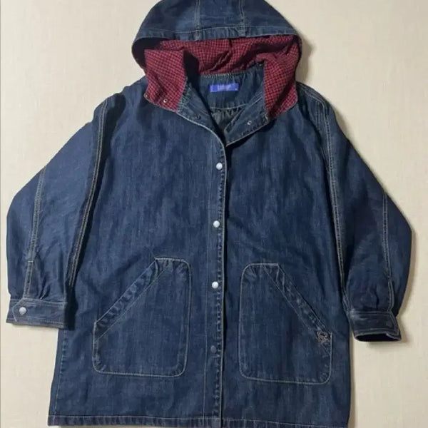 [BUNJANG] Denim Hooded Jacket with Check Lining (Size 100) / 데님 후드 자켓 체크 안감 (100)