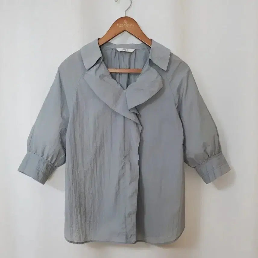 [BUNJANG] Enc Shirring Puff Sleeve Frill Neck Blouse Ash Grey / Enc블라우스