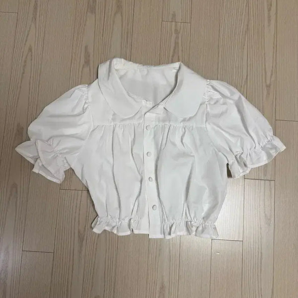[BUNJANG] White Cropped Banding Blouse / 화이트 크롭 밴딩 블라우스