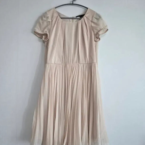 [BUNJANG] Bikki Chiffon Pleats Midi Dress Beige / 비키쉬폰 플리츠 원피스 베이지