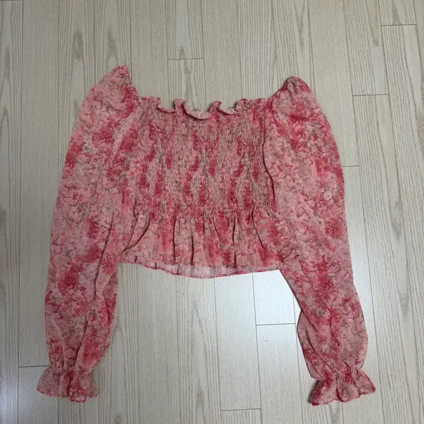 [BUNJANG] Pink Smoke Crop Blouse / 핑크 스모크 크롭 블라우스