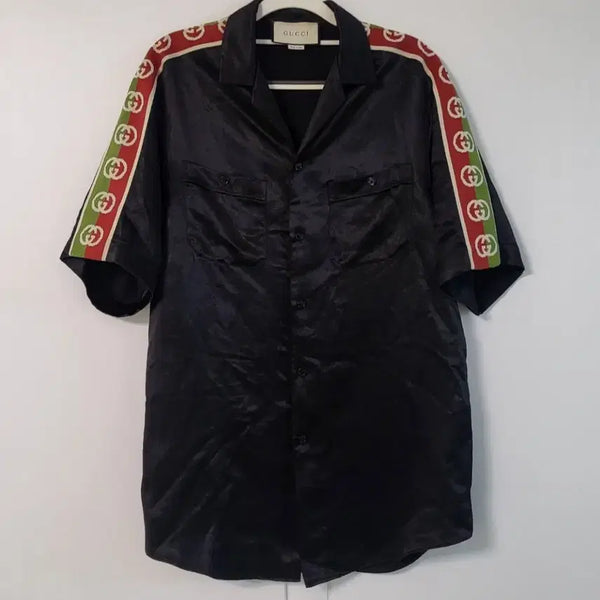 [BUNJANG] Gucci Men's Black Viscose Short Sleeve Shirt / 구찌 남성 100 블랙 비스코스 셔츠 남자 남방 반팔