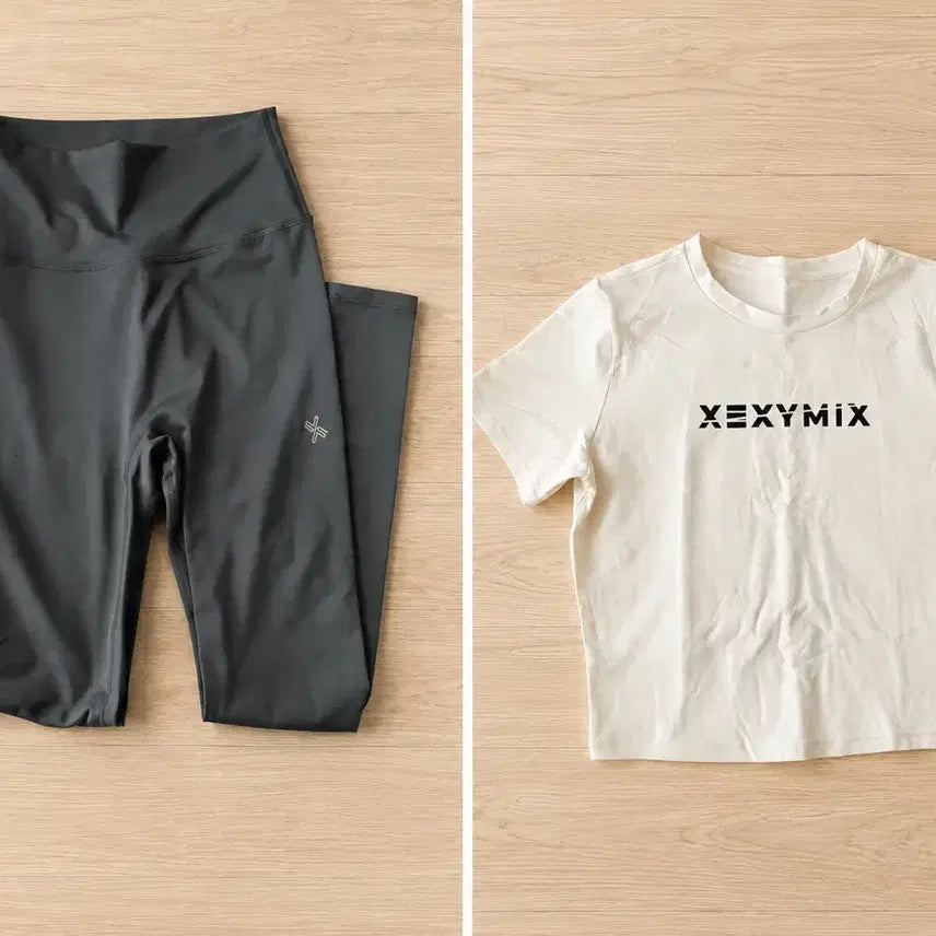 [BUNJANG] Xexymix Cropped T-shirt and Leggings Set / 젝시믹스 크롭 반팔티 레깅스 세트