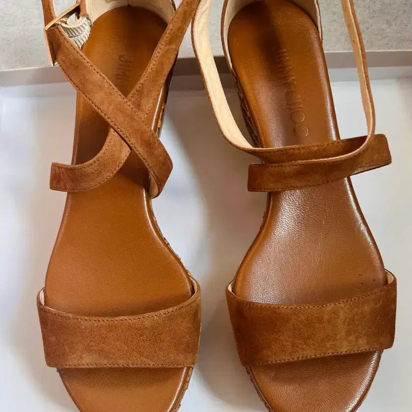 [BUNJANG] Jimmy Choo Portia 70 Candian Suede Wedge Sandals / 지미추 포르티아 70 DKW 캔디언 스웨이드 샌들 36.5