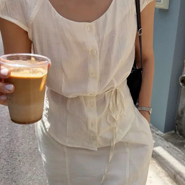 [BUNJANG] Siyaju Cap Sleeve Wrinkle Blouse / 시야쥬 캡소매 링클 블라우스