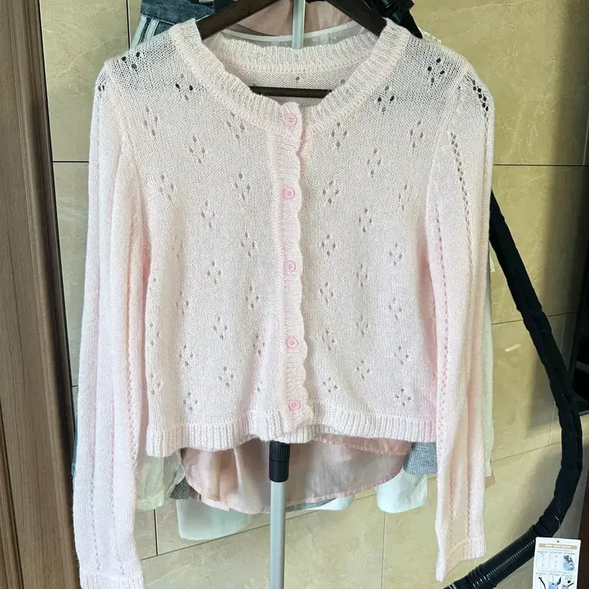 [BUNJANG] Grand Bloom Punching Pink Cardigan / 새상품) 그랑블룸 펀칭 핑크 가디건