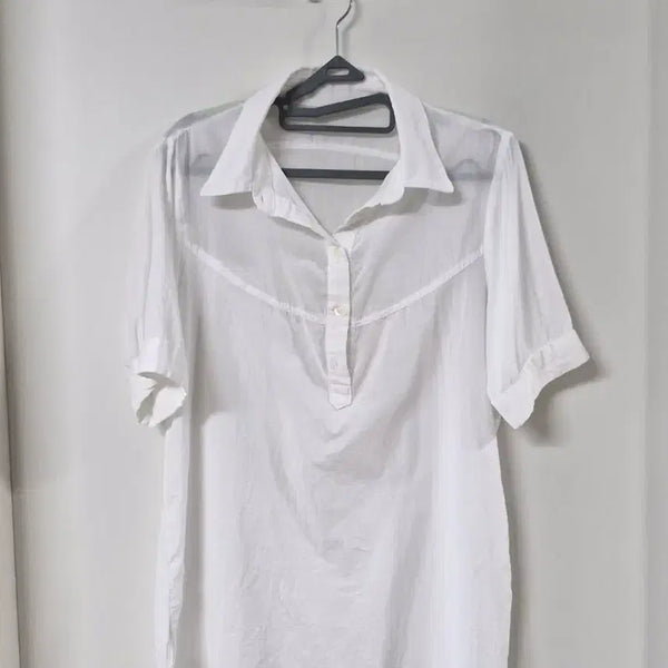 [BUNJANG] White Cotton Shirt 55 / 반팔 셔츠 면남방 화이트 55