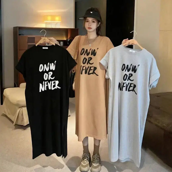 [BUNJANG] Lettering Box Fit Long T-Shirt Dress / 레터링 박스 반팔 롱 원피스 (무료배송)