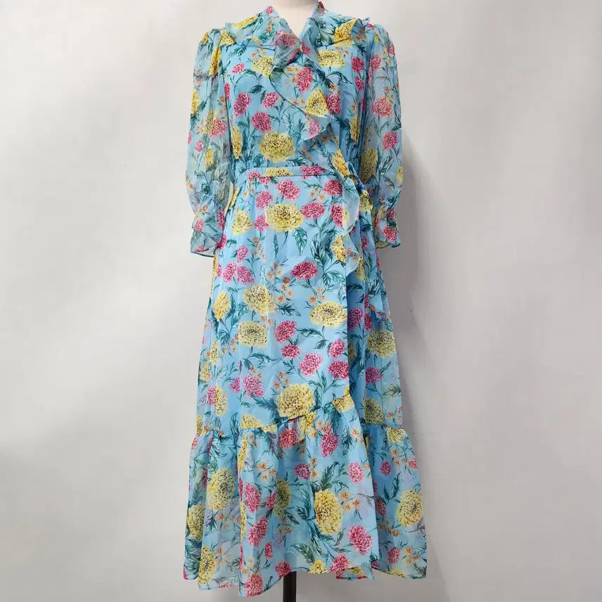 [BUNJANG] CERRUTI 1881 FEMME Flower Chiffon Wrap Long Dress (Size 55) / CERRUTI 1881 FEMME 플라워 쉬폰 랩 롱 원피스 55