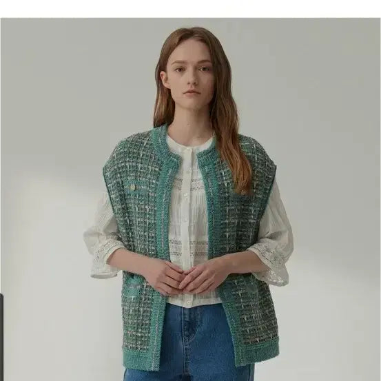 [BUNJANG] Thursday Island Metal Tweed Open Long Vest / 써스데이아일랜드 메탈트위드오픈롱베스트