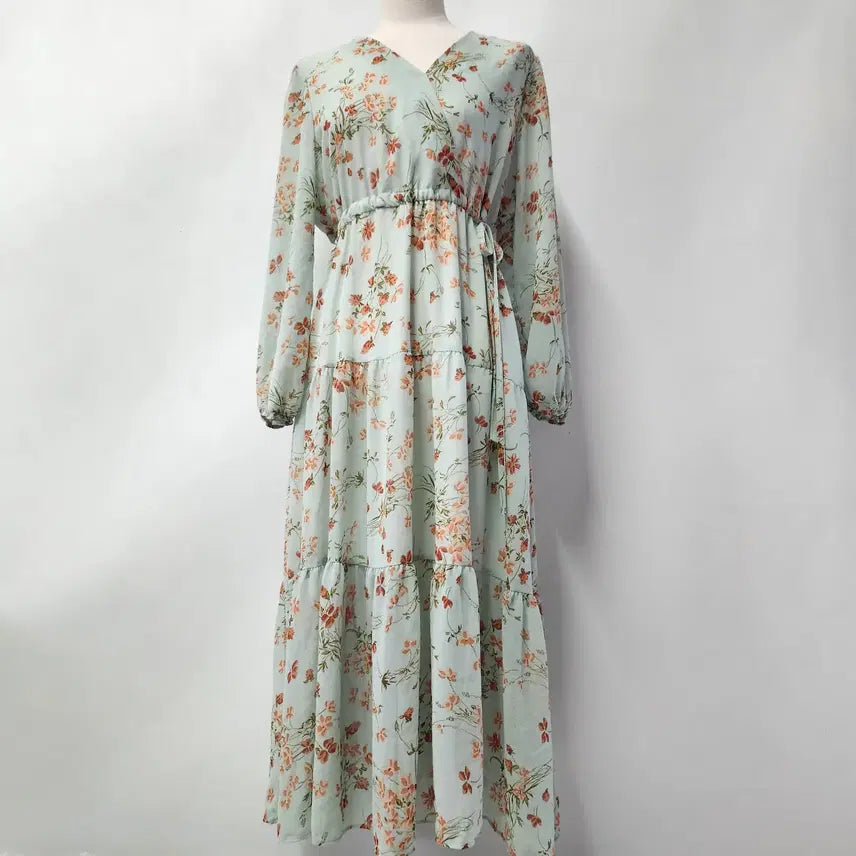 [BUNJANG] Morris Coming Home Flower Chiffon Long Dress / [새상품] 모리스커밍홈 플라워 쉬폰 롱 원피스 FREE
