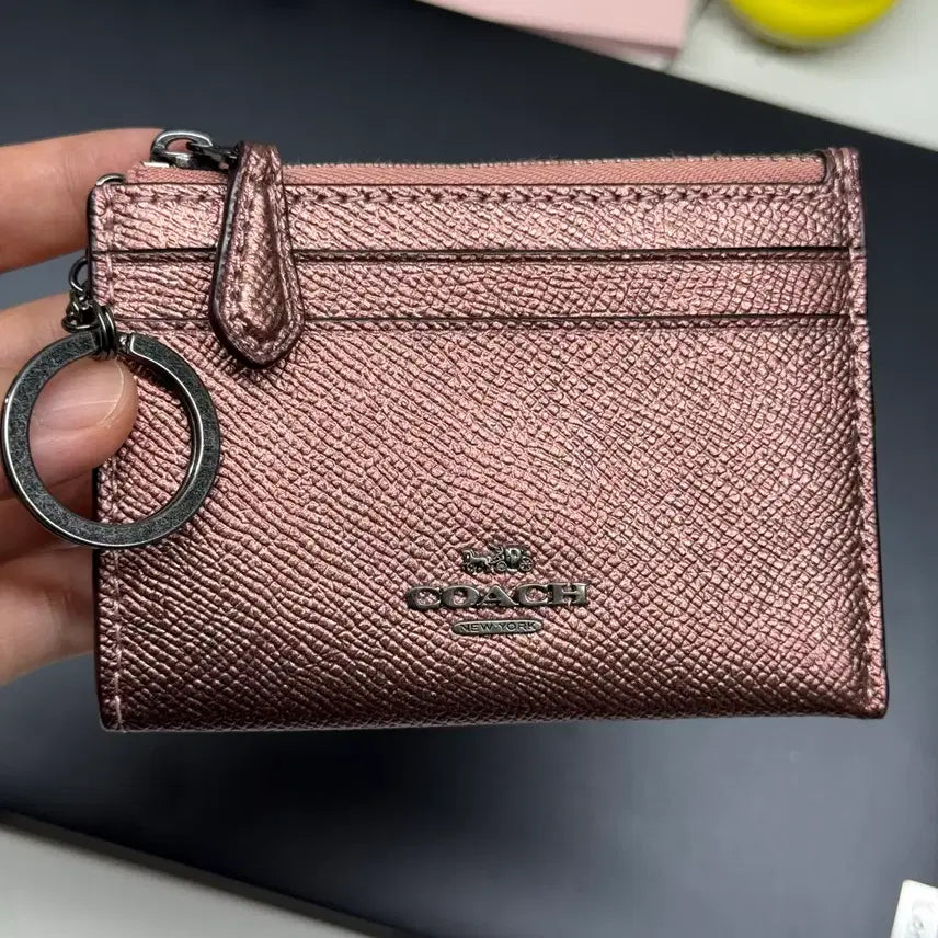 [BUNJANG] Coach Mini Skinny ID Case Metallic Crossgrain Leather Rose Gold / 코치 미니 스키니 아이디 케이 지갑