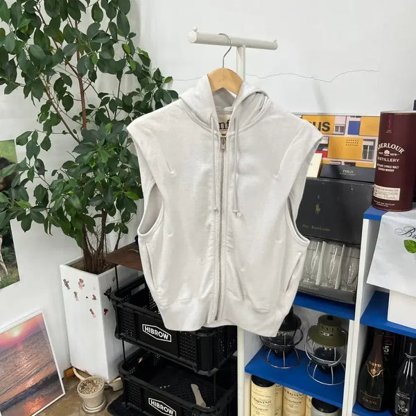 [BUNJANG] Unfil Women's Sweat Hoodie Zip Vest Size 1 / 언필 우먼 스웻 후드집업 베스트 1