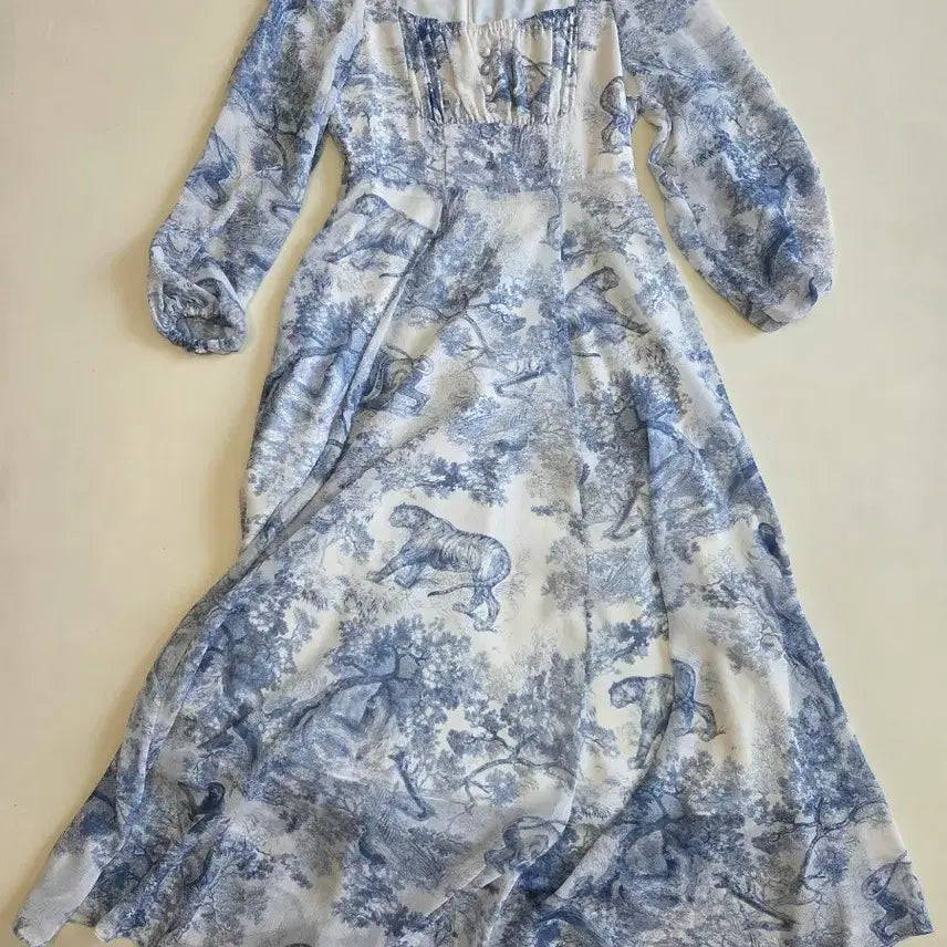 [BUNJANG] Twilled Pattern Chiffon Long Dress Size S / 트왈패턴 쉬폰 롱원피스 S사이즈