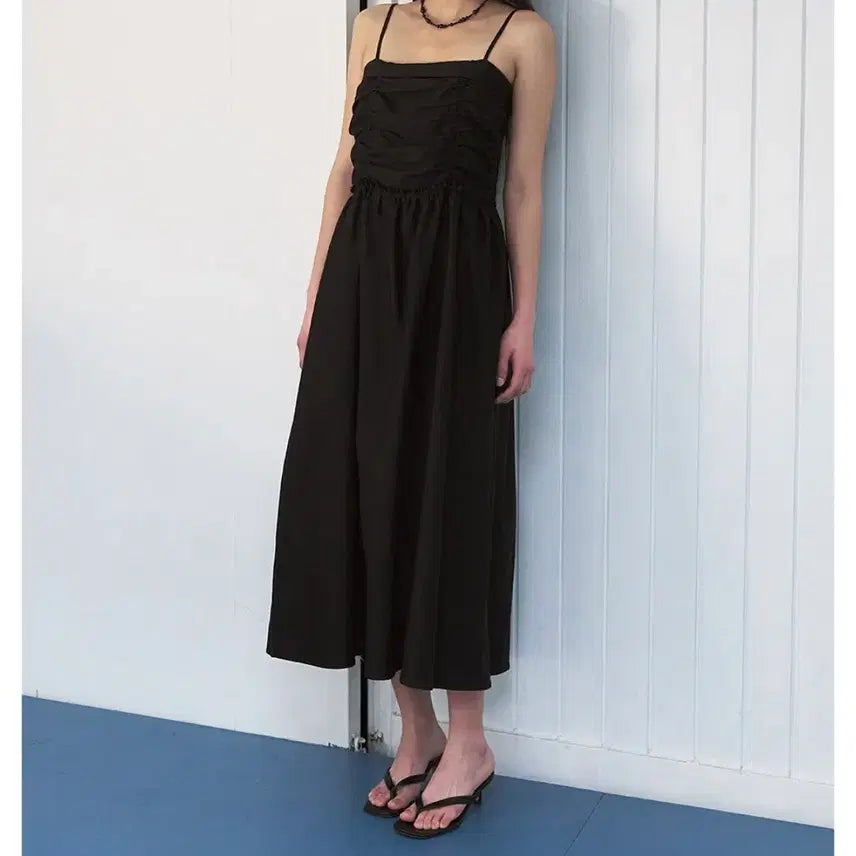 [BUNJANG] SIS A Shirring Long Dress Black / SIS A 시스에이 셔링 롱원피스 블랙