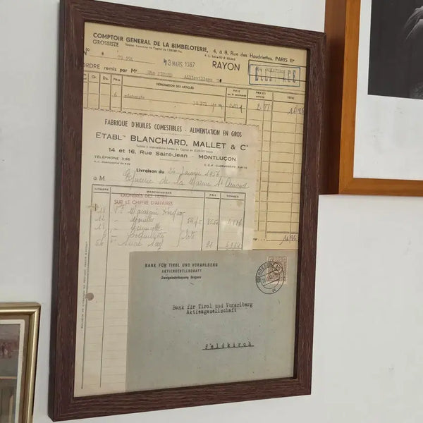 [BUNJANG] French Vintage Receipt Frame with Austrian Post Envelope / 프랑스빈티지소품 빈티지영수증액자 유럽빈티지액자 빈티지영수증 우편엽서 유럽엔틱