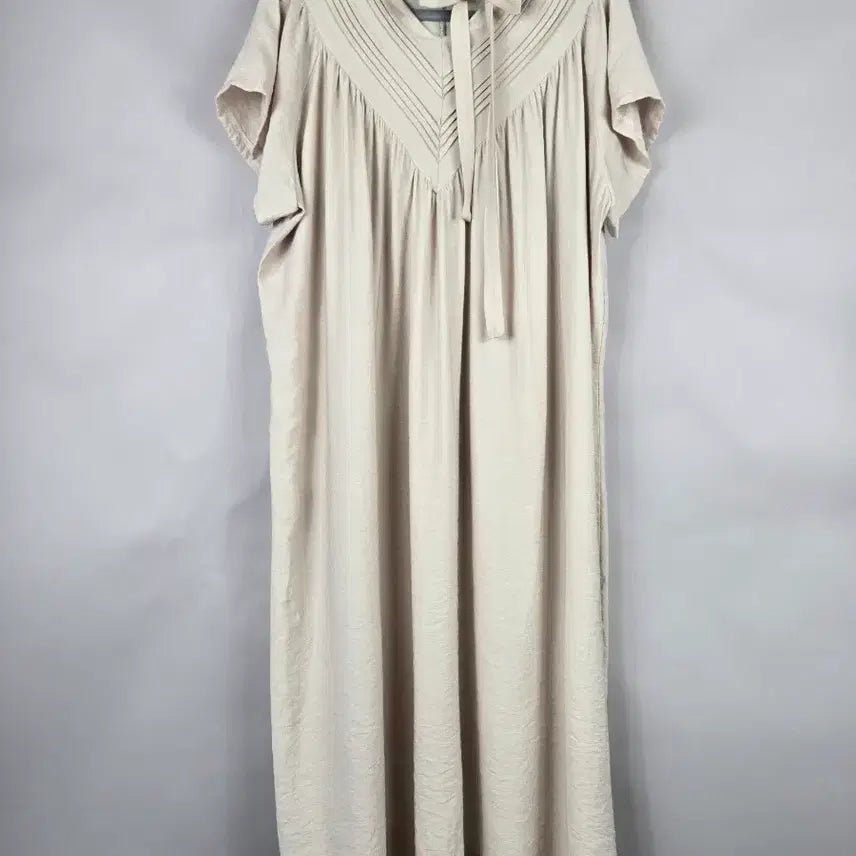 [BUNJANG] Women's Linen-Feel Pintuck Pleat Long Dress / [무료배송]여성 F 오버핏 린넨 느낌 핀턱 주름 롱 원피스