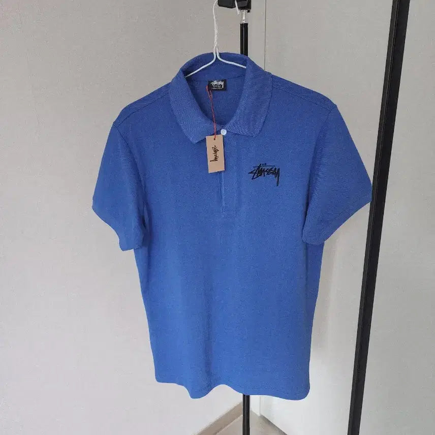 [BUNJANG] Stussy Embroidered Logo Cotton Polo Shirt Blue L / 남성 여름 면반팔티블루 L 100