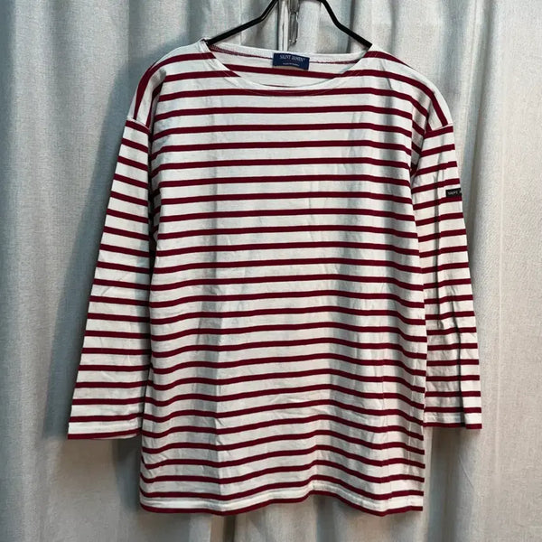 [BUNJANG] Saint James Striped Cotton Long-Sleeve T-Shirt Red / 95 세인트제임스 스트라이프 코튼 긴팔티 레드