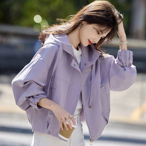 [BUNJANG] Women's Hooded Windbreaker Jacket - Loose Fit, Lightweight, Light Purple / 여성 후드 바람막이 점퍼 루즈핏 간절기 자켓 라이트퍼플